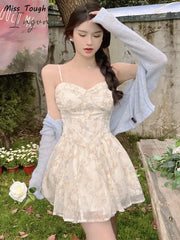 Ingvn - Summer Chiffon Fairy Floral Dress Women Korean Fashion Strap Sexy Party Mini Female
