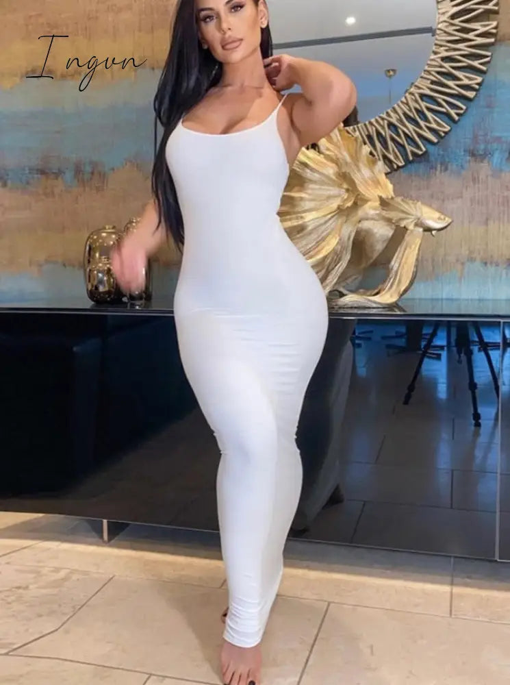 Ingvn - Summer Dresses For Women White Bodycon Slip Maxi Dress For Women’s Sexy Party Evening