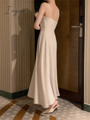 Ingvn - Summer Elegant Casual Long Dress Women Spaghetti Strap A-Line Vintage Solid Party Black
