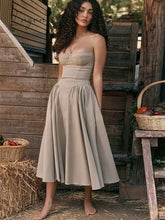 Ingvn - Summer Elegant Midi A Line Dress Lovely V Neck Spagehetti Strap Holiday Party Casual Women