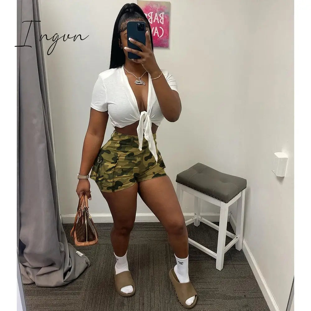 Ingvn - Summer Hight Waist Pockets Camouflage Print Camo Shorts Women Casual Sexy Cargo Streetwear