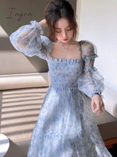 Ingvn - Summer Lace Elegant Midi Dress Women Puff Sleeve Square Collar Boho Beach Floral Female