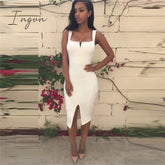 Ingvn - Summer Midi Dress Bandage Women Black White Sleeveless Straps Club Party Sexy Dresses