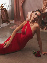 Ingvn - Summer Midi Mesh Dress Bodycon One Shoulder Draped Women Night Party Elegant Vestidos