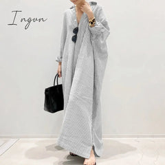 Ingvn - Summer New Dress Fashion Cotton Linen Striped Cardigan Loose Large Casual Temperament