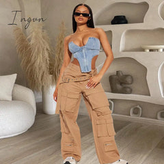 Ingvn - Summer New Irregular Strapless Zipper Denim Crop Top Corset Women Blue Jeans Tube Tops