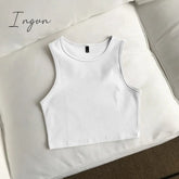 Ingvn - Summer New Ladies Retro Crop Top High Waist Slimming Stretch Slim Short Sleeveless