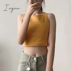 Ingvn - Summer New Ladies Retro Crop Top High Waist Slimming Stretch Slim Short Sleeveless Bottoming