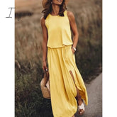 Ingvn - Summer New Oversized Casual Fashion Solid Slit Dress Ladies Sleeveless Loose Robe Dresses