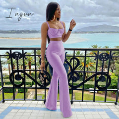 Ingvn - Summer New Women’s Fashion Sexy Bandage 2 Two - Piece Set Sleeveless Tight Short Top &