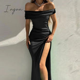 Ingvn - Summer Off Shoulder Elegant Sexy High Slit Evening Dresses Women Fashion Solid Slim Prom