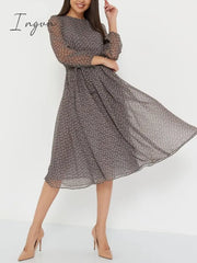 Ingvn - Summer Outfits Fashion Trends Elegant Dot Print Long Sleeve Polka Dress O Neck Chiffon A