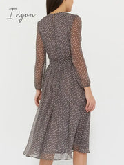 Ingvn - Summer Outfits Fashion Trends Elegant Dot Print Long Sleeve Polka Dress O Neck Chiffon A
