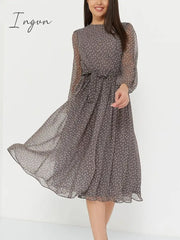 Ingvn - Summer Outfits Fashion Trends Elegant Dot Print Long Sleeve Polka Dress O Neck Chiffon A
