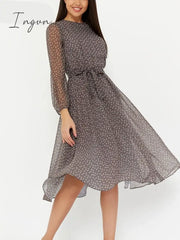 Ingvn - Summer Outfits Fashion Trends Elegant Dot Print Long Sleeve Polka Dress O Neck Chiffon A