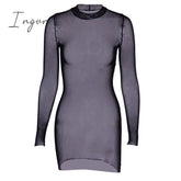 Ingvn - Summer Outfits Fashion Trends Sexy Women Dress Mesh See - Through Long Sleeves Slim Tight