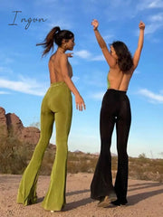 Ingvn - Summer Outfits Grunge 90S Urban Style Boot Cut Pants High Waist Black Vintage Skinny