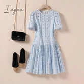 Ingvn - Summer Outfits High Quality Hollow White Lace Two - Piece Dress Zomerjurk Dames High -