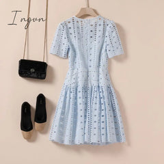 Ingvn - Summer Outfits High Quality Hollow White Lace Two - Piece Dress Zomerjurk Dames High -