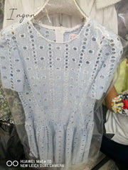 Ingvn - Summer Outfits High Quality Hollow White Lace Two - Piece Dress Zomerjurk Dames High -