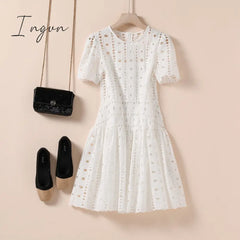 Ingvn - Summer Outfits High Quality Hollow White Lace Two - Piece Dress Zomerjurk Dames High -