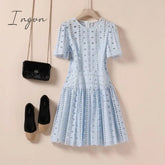 Ingvn - Summer Outfits High Quality Hollow White Lace Two - Piece Dress Zomerjurk Dames High -