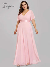 Ingvn - Summer Outfits New Women Plus Size Evening Dresses Long Elegant A Line V Neck Ruffles