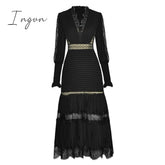 Ingvn - Summer Sexy Party Dress Women Single Breasted Long Sleeve Layer Ruffle Flower Embroidery