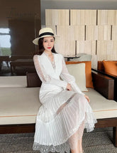 Ingvn - Summer Sexy Party Dress Women Single Breasted Long Sleeve Layer Ruffle Flower Embroidery