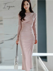 Ingvn - Summer Spring New Elegant Long Sleeve Slim Midi Dress Women Sexy Office Lady Fashion