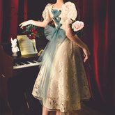 Ingvn - Summer Vintage Dress Bowknot A - Line Elegant Lace French Fairy Female Square Collar One