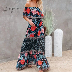 Ingvn - Summer Women’s Dress White Floral Off The Shoulder Long Female Streetwear Casual Elegant
