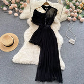 Ingvn - Summer Women Sexy Irregular Dress Elegant Female Ruffle Off Shoulder Slim High Waist