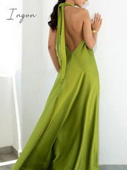Ingvn - Summer Women Sexy Off Shoulder Beach Long Dress Casual Tie-Up Bandage Party Fashion Halter