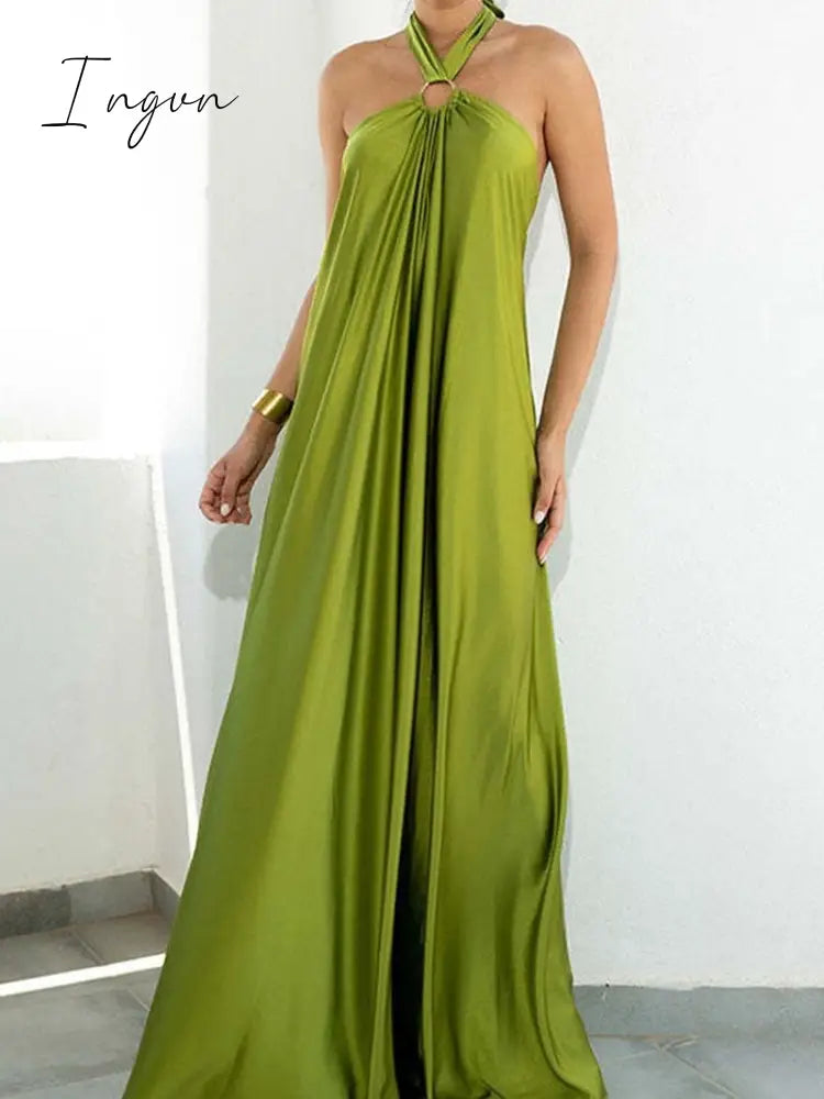 Ingvn - Summer Women Sexy Off Shoulder Beach Long Dress Casual Tie-Up Bandage Party Fashion Halter
