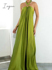 Ingvn - Summer Women Sexy Off Shoulder Beach Long Dress Casual Tie-Up Bandage Party Fashion Halter