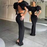 Ingvn - Summer Women’s Dress Fashion Cut Out Backless Evening Sexy Night Club Party Black Puff