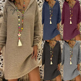 Ingvn - Sweater Dress Women Hooded Collar Long Sleeve V - Neck Pure Color Knitted Pullover Spring