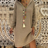 Ingvn - Sweater Dress Women Hooded Collar Long Sleeve V - Neck Pure Color Knitted Pullover Spring