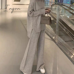 Ingvn - Sweater Set Women Tracksuit Spring Autumn Knitted Suits 2 Piece Warm Turtleneck Pullovers