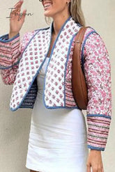 Ingvn - Sweet British Style Print Patchwork Cardigan Collar Outerwear Powder Blue / S