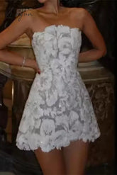 Ingvn - Sweet Celebrities Solid Embroidered Appliques Strapless Princess Dresses White / S