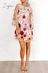 Ingvn - Sweet Elegant Color Block Appliques Wrapped Skirt Dresses Dresses/Floral