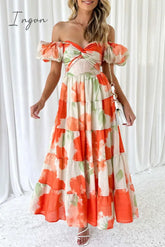 Ingvn - Sweet Elegant Floral Hollowed Out Off The Shoulder Printed Dress Dresses Dresses/Floral