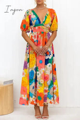Ingvn - Sweet Elegant Floral Patchwork V Neck Printed Dress Dresses Dresses/Floral