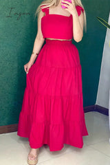 Ingvn - Sweet Elegant Solid Patchwork Square Collar Short Sleeve Two Pieces Pieces/Two-Piece Dress