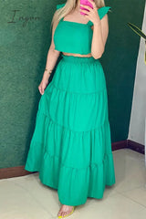 Ingvn - Sweet Elegant Solid Patchwork Square Collar Short Sleeve Two Pieces Pieces/Two-Piece Dress