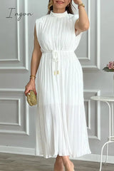 Ingvn - Sweet Solid Patchwork Frenulum Half A Turtleneck Sleeveless Dress Dresses Dresses/Maxi