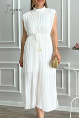 Ingvn - Sweet Solid Patchwork Frenulum Half A Turtleneck Sleeveless Dress Dresses Dresses/Maxi