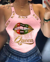 Ingvn - Tank Tops Women U Neck Letter Print Lips Vest Summer Ladies Harajuku Shirts Slim Fit